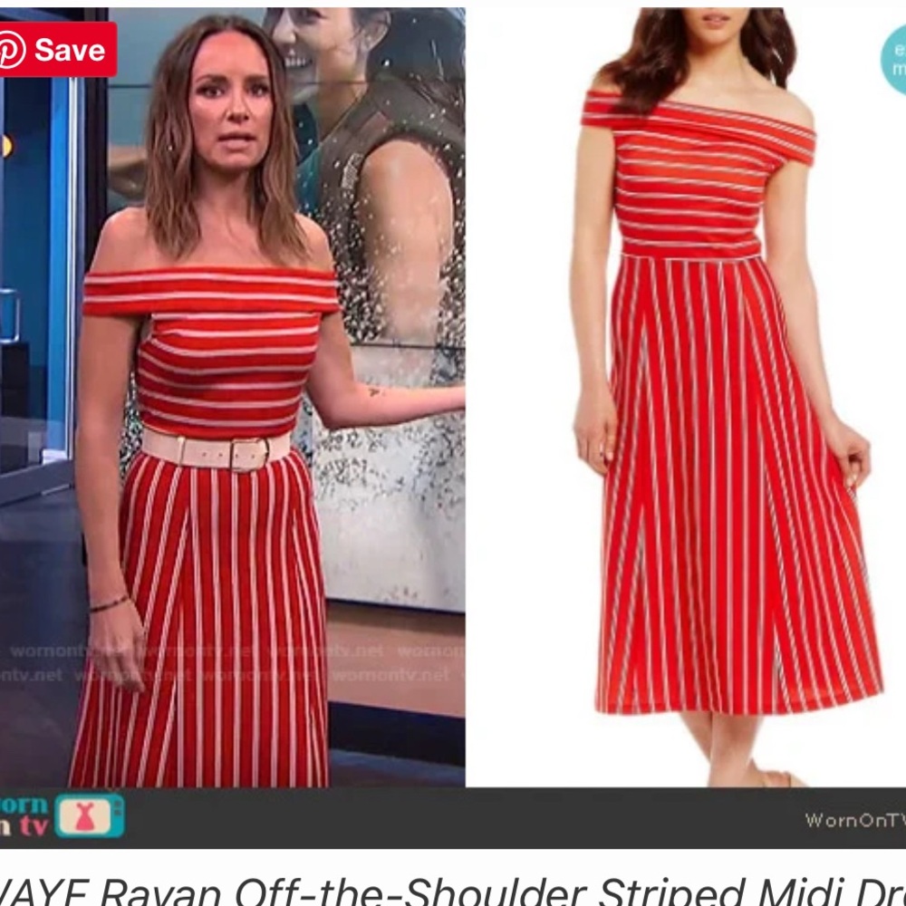 WAYF Rayan Off the Shoulder Midi Dress red nautical stripe  - Size xS